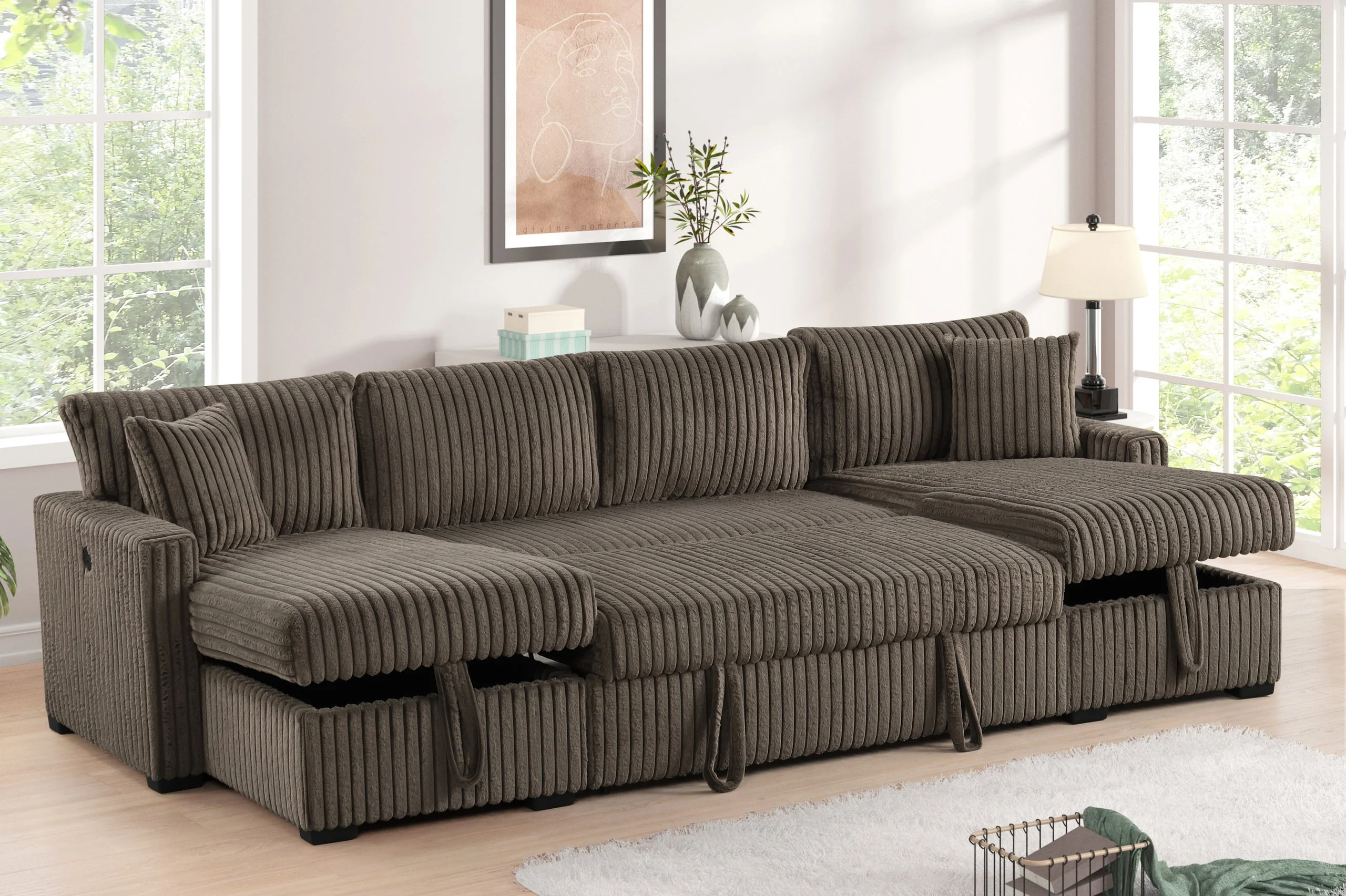 July Mocha Double Storage Chaise Sectional w Pull Out Bed - Image 2