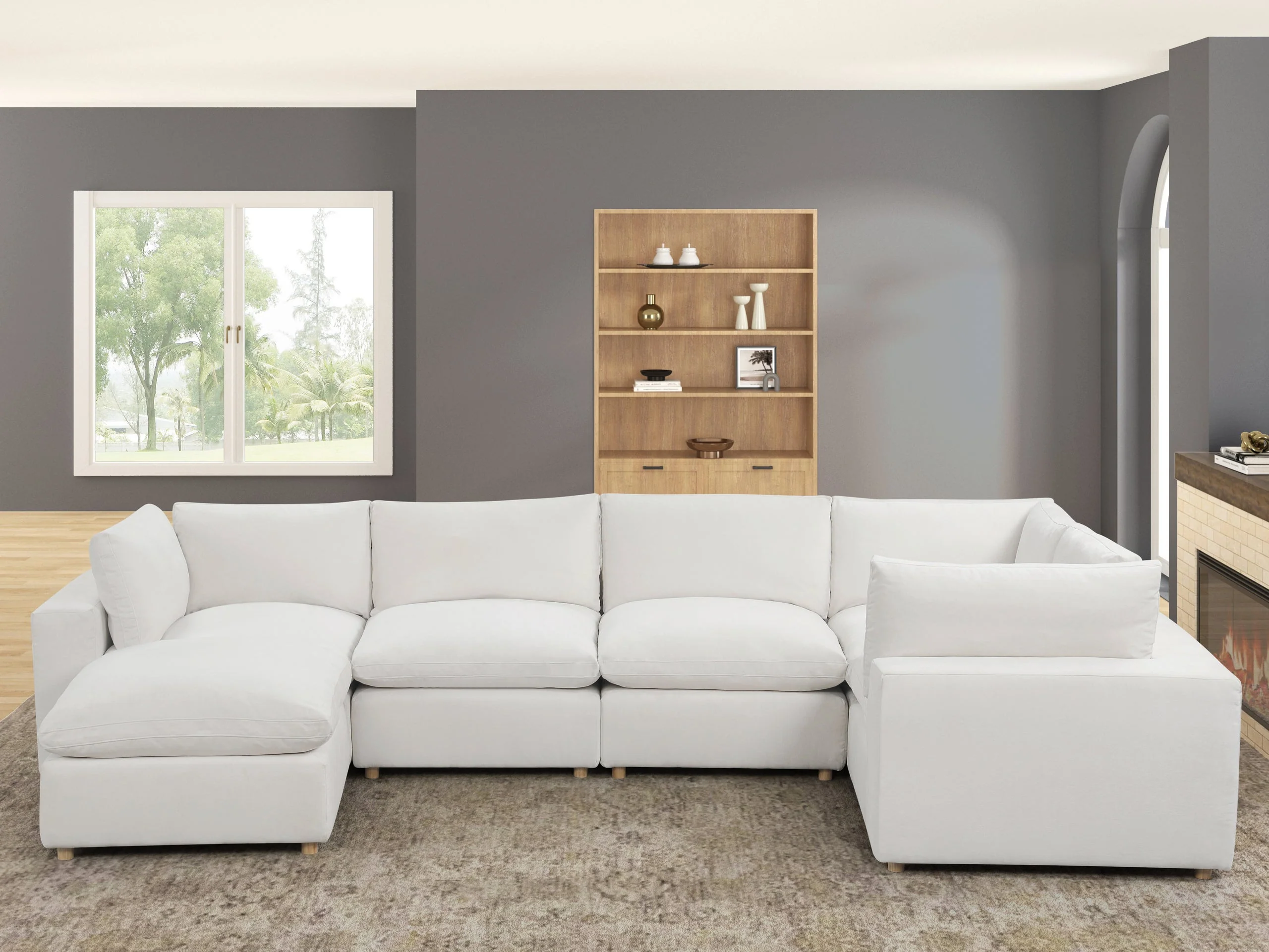 Xlcloud Beige Sectional + Ottoman - Image 2