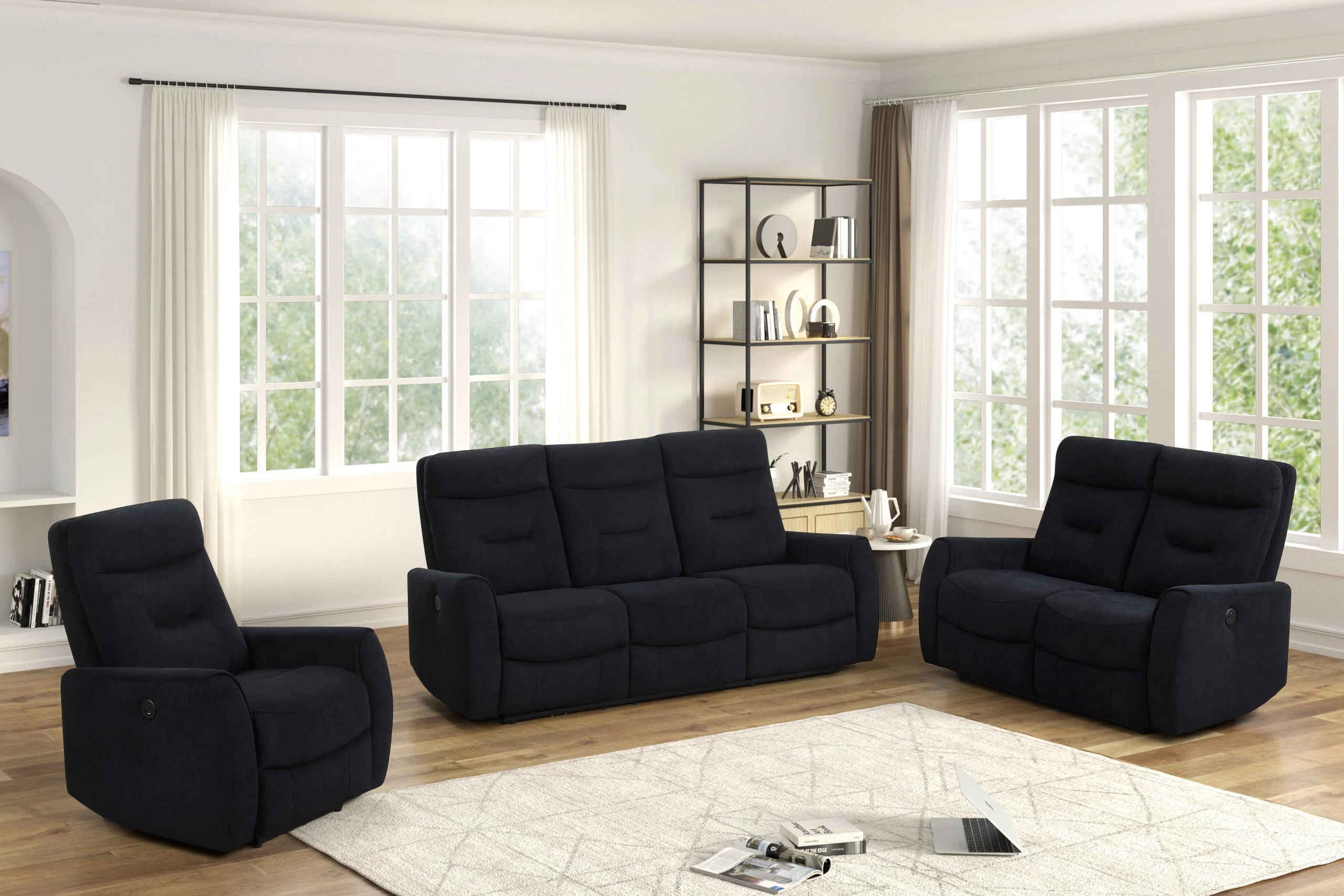 Nina Black Fabric 3-Piece Power Reclining Set - Image 2