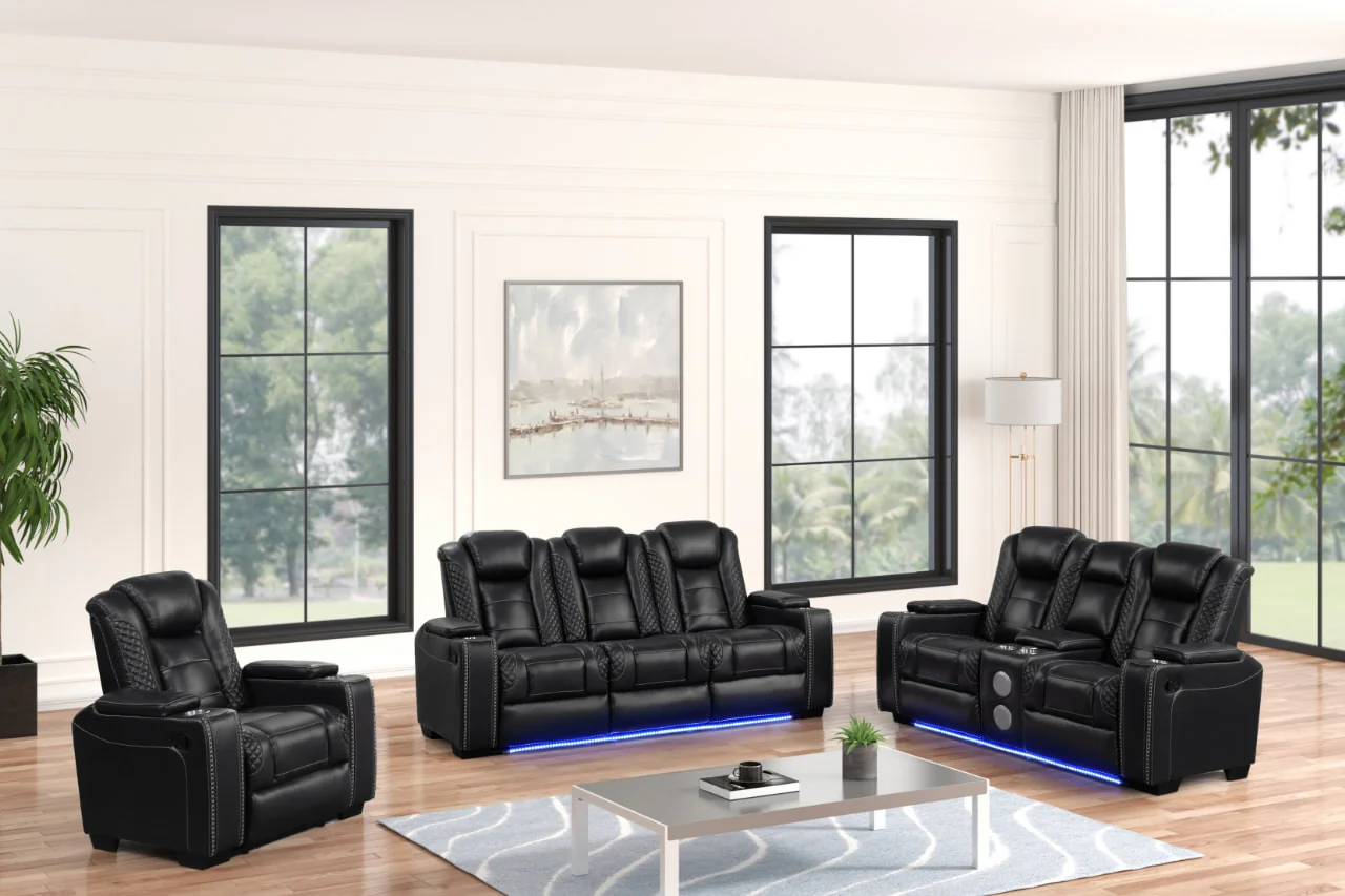 Stefano Black Leather Gel 3-Piece Reclining Set - Image 2