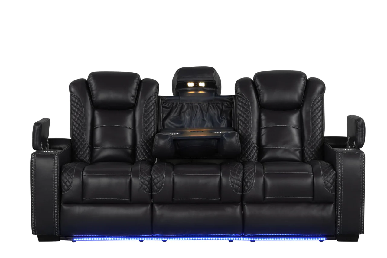 Stefano Black Leather Gel 3-Piece Reclining Set - Image 3