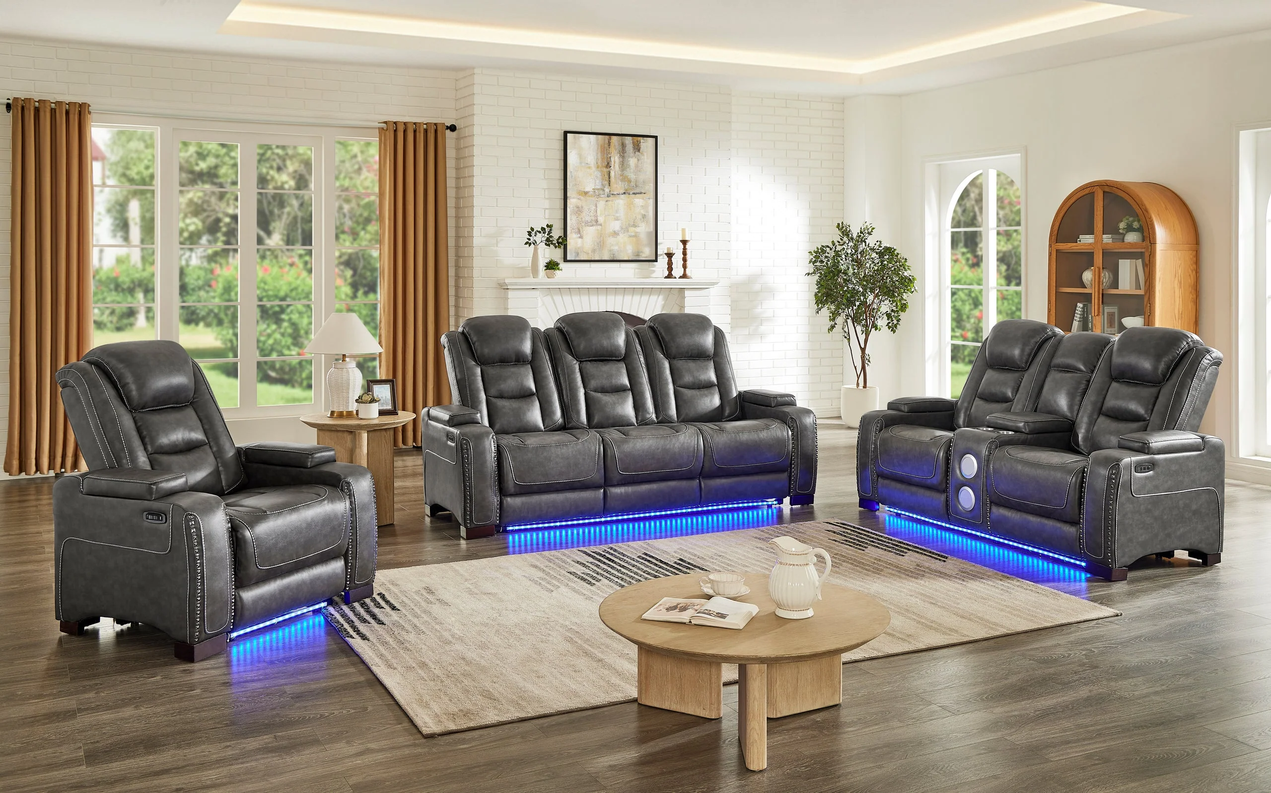 Tesla Gray Leather Gel 3-Piece Power Reclining Set - Image 2