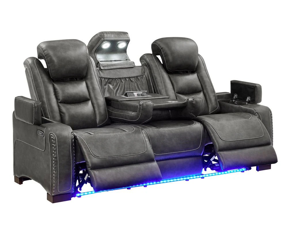 Tesla Gray Leather Gel 3-Piece Power Reclining Set - Image 3