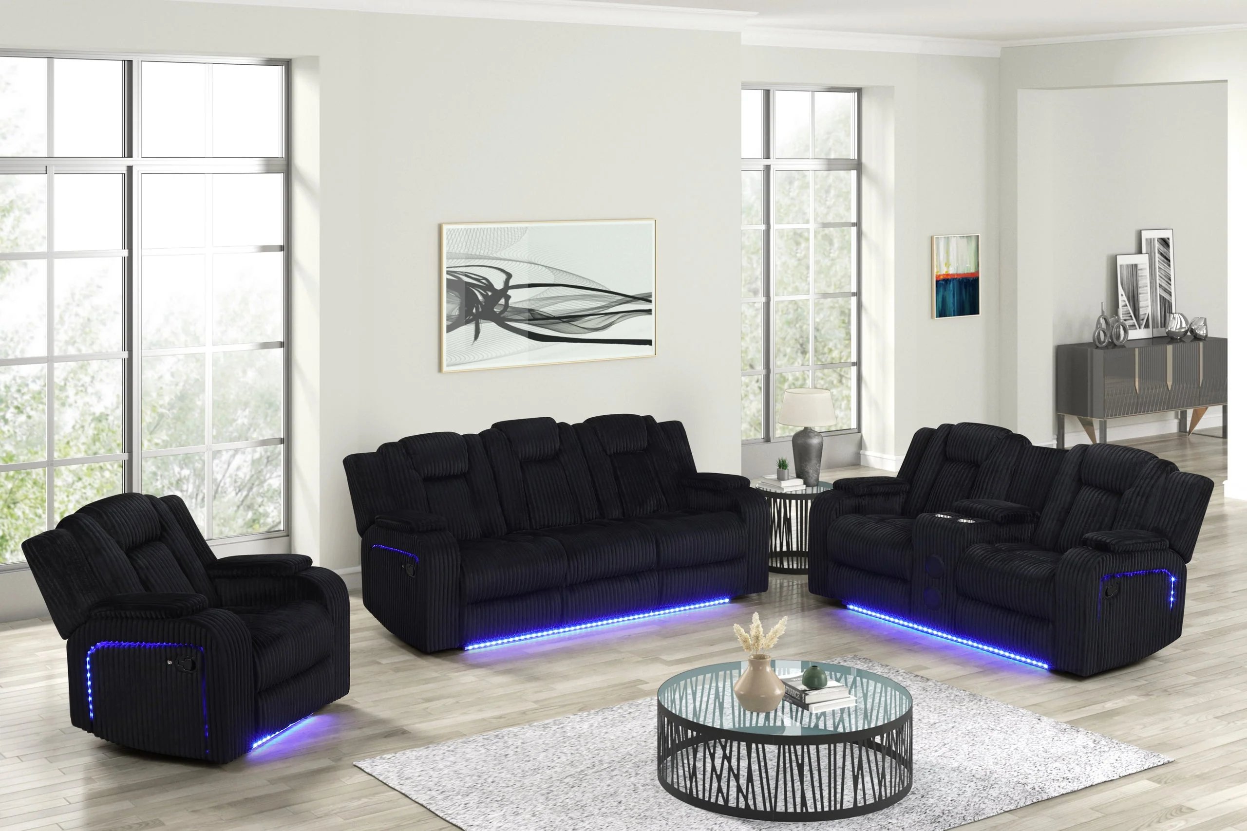 Hulk Black Fabric 3-Piece Reclining Set - Image 2