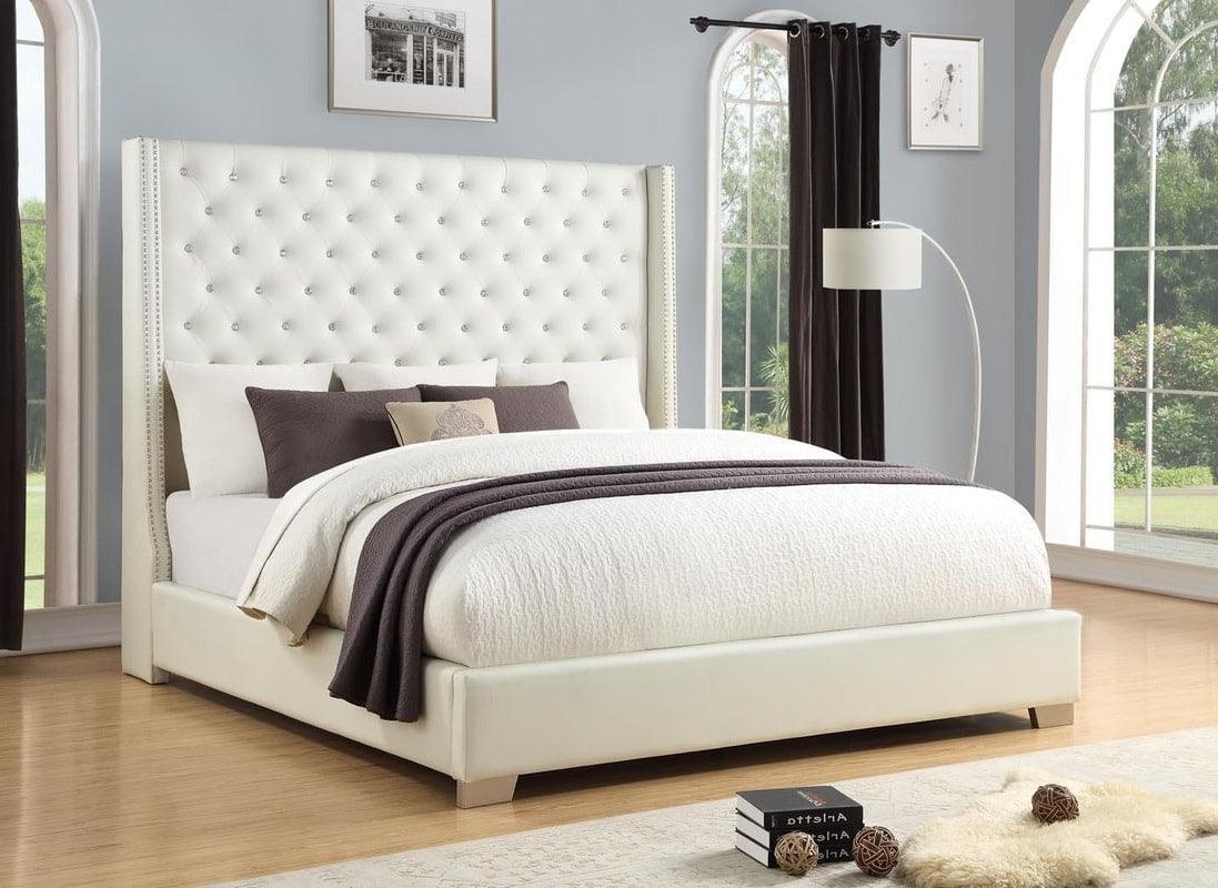 White Faux Leather Upholstered Tufted 6Ft Diamond King Bed - Image 1