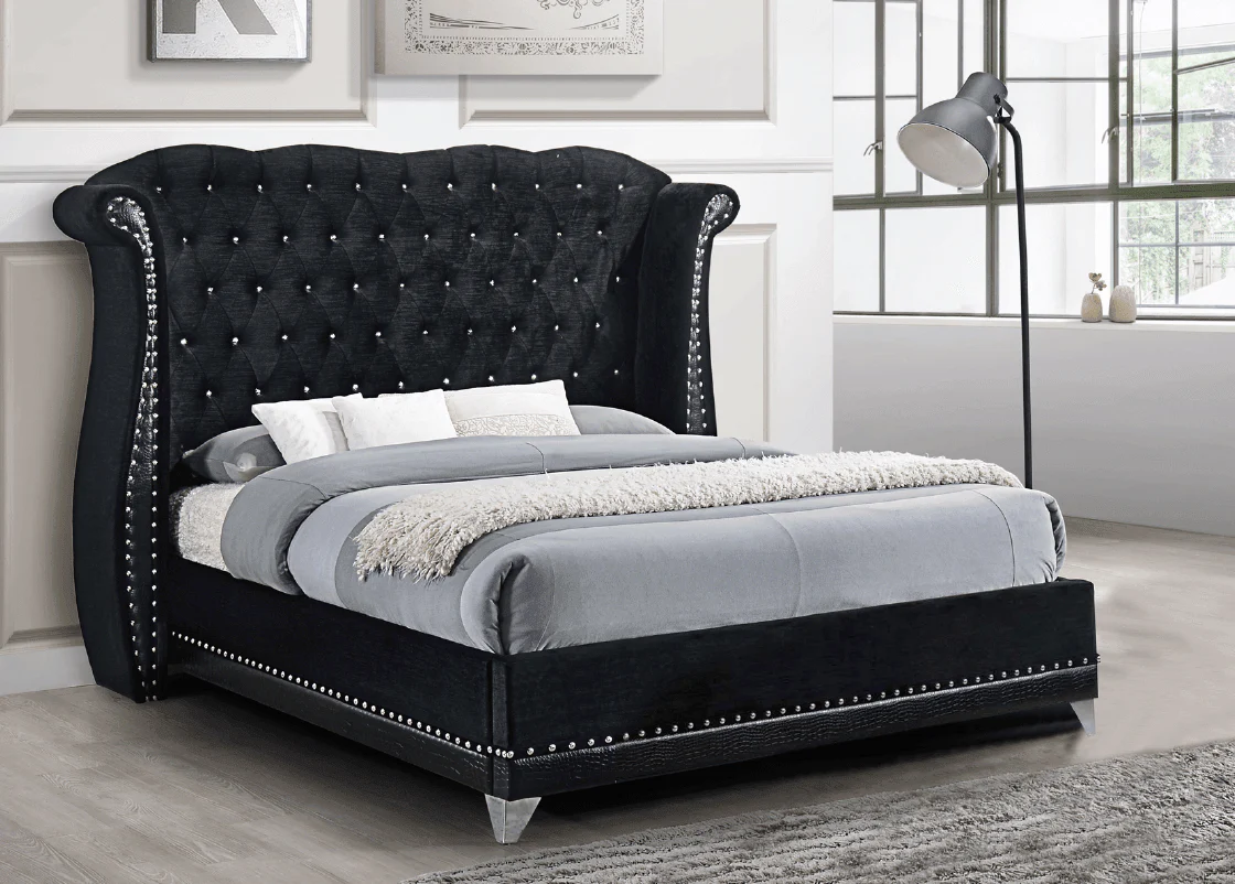 Luxor Black Velvet Upholstered Tufted Platform Queen Bed - Image 1