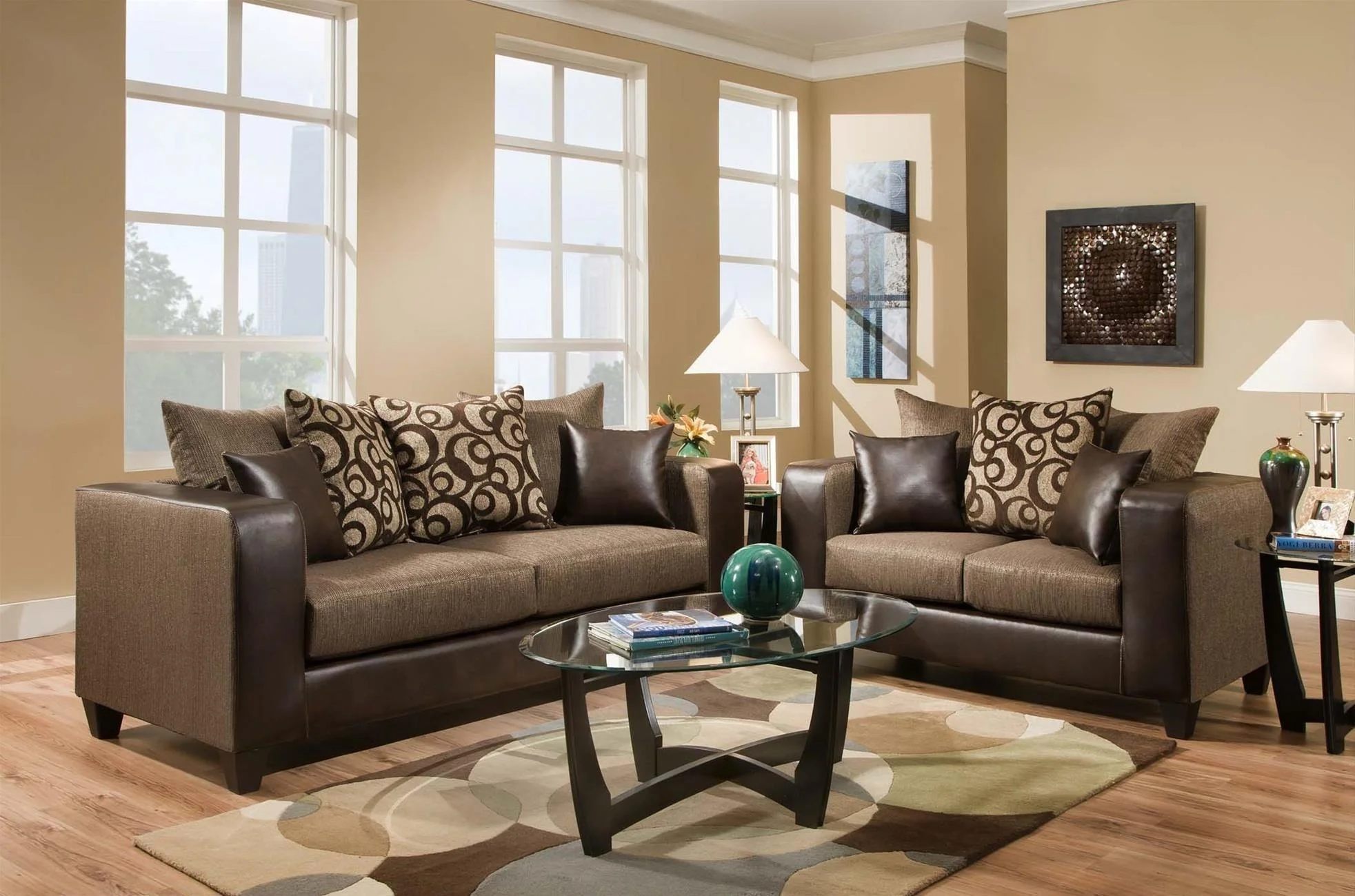 Monroe Brown Chenille 2-Piece Living Room Set - Image 1