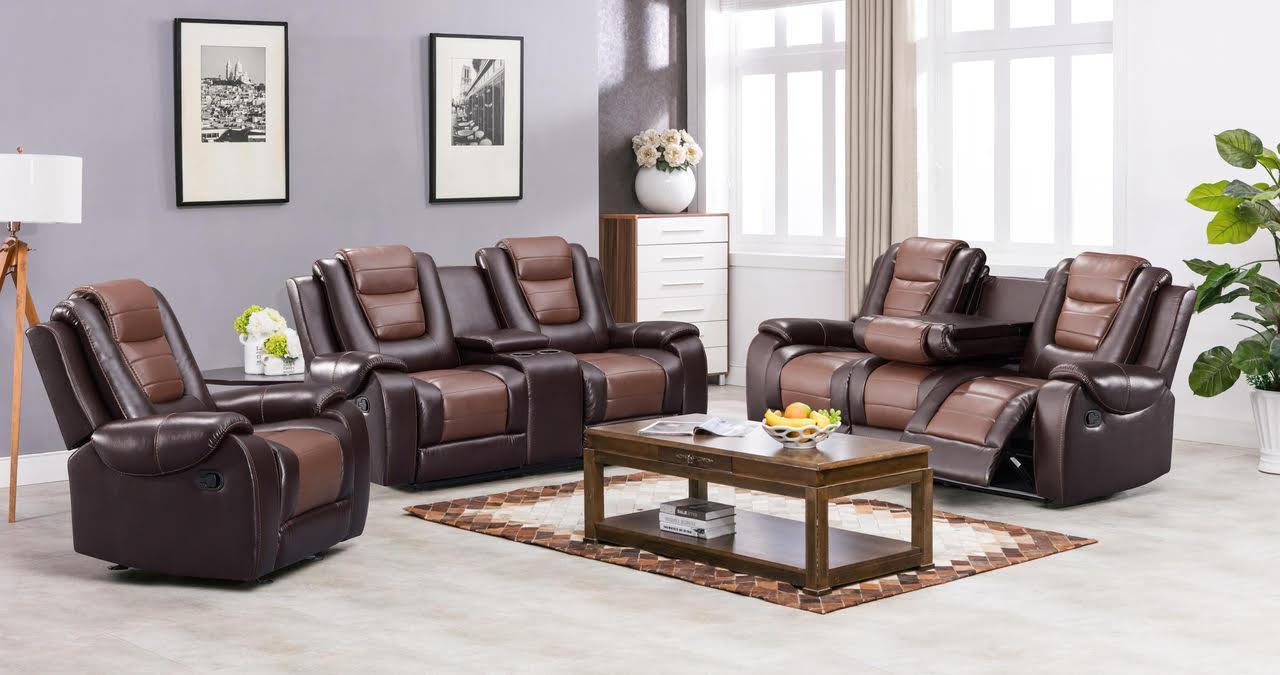 Jordan Brown Faux Leather 3-Piece Reclining Set - Image 1