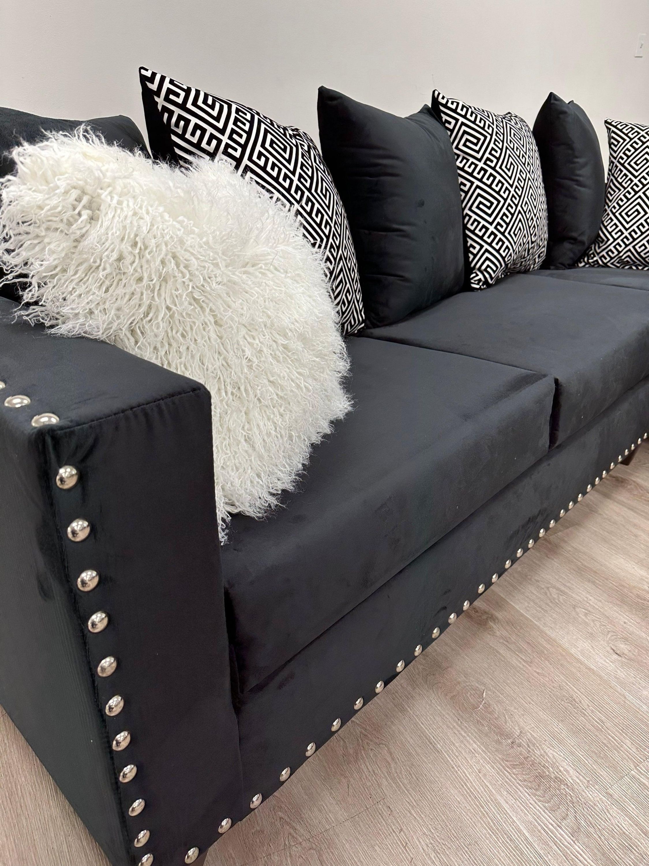 Santos Black Velvet Suede Sectional - Image 2