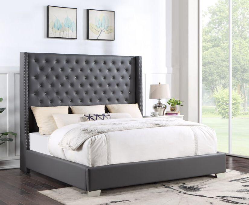 Sen Gray Faux Leather Upholstered Tufted Queen Bed - Image 1