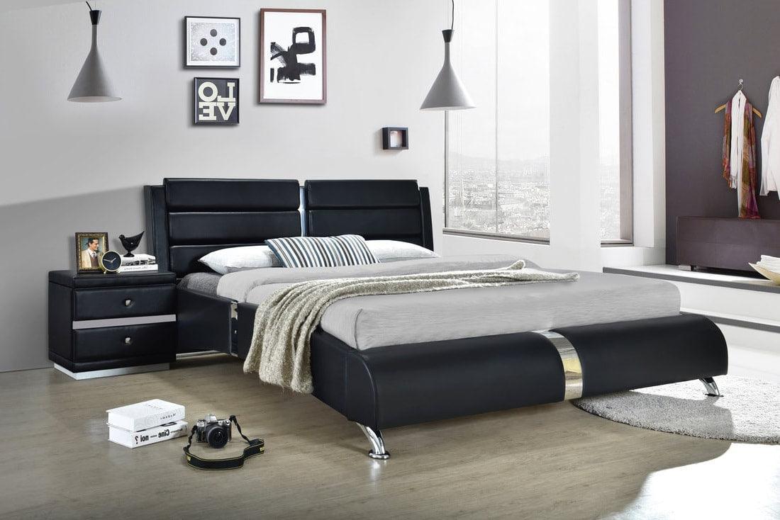 Vegas Black Faux Leather Upholstered Platform King Bed - Image 1