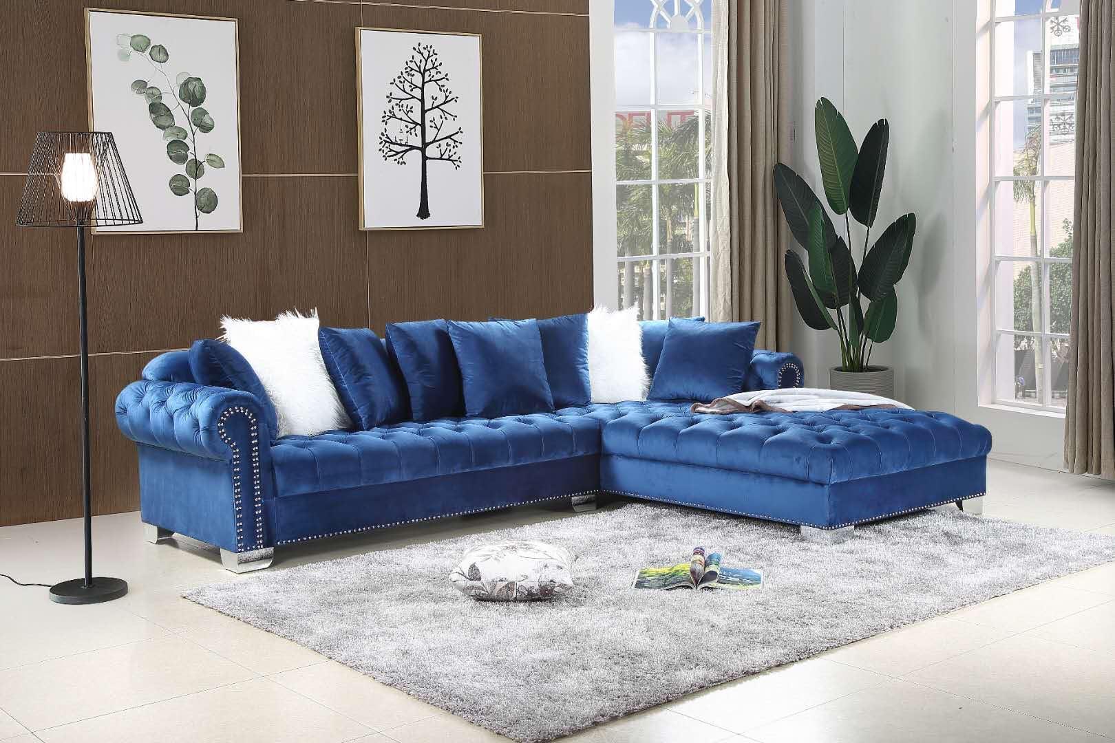 London Blue Legs Velvet Tufted Sectional Oversize - Image 2