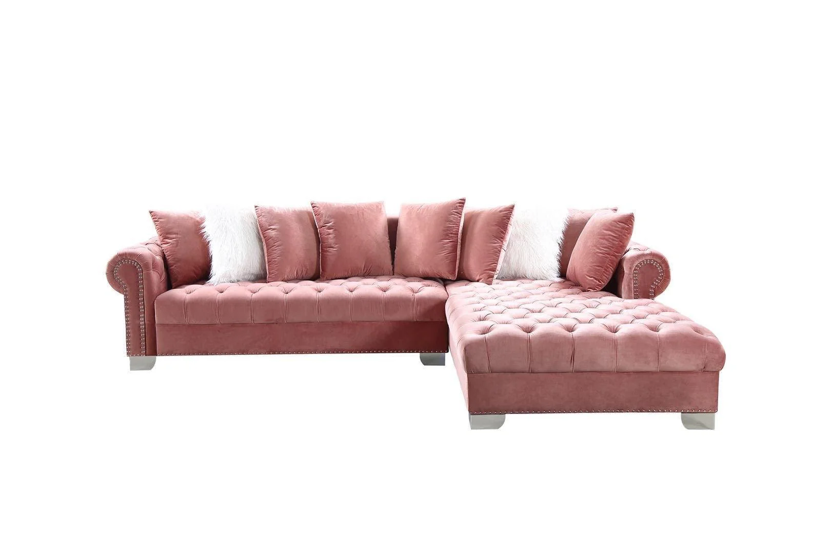 London Pink Legs Velvet Tufted Sectional Oversize - Image 2