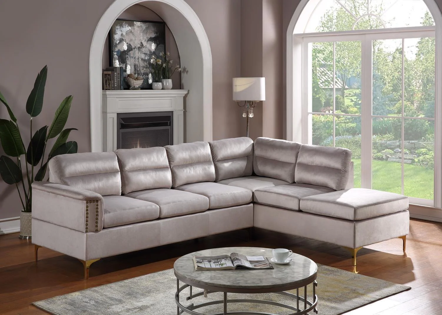 Vogue Gray Velvet Gold Legs Sectional - Image 1