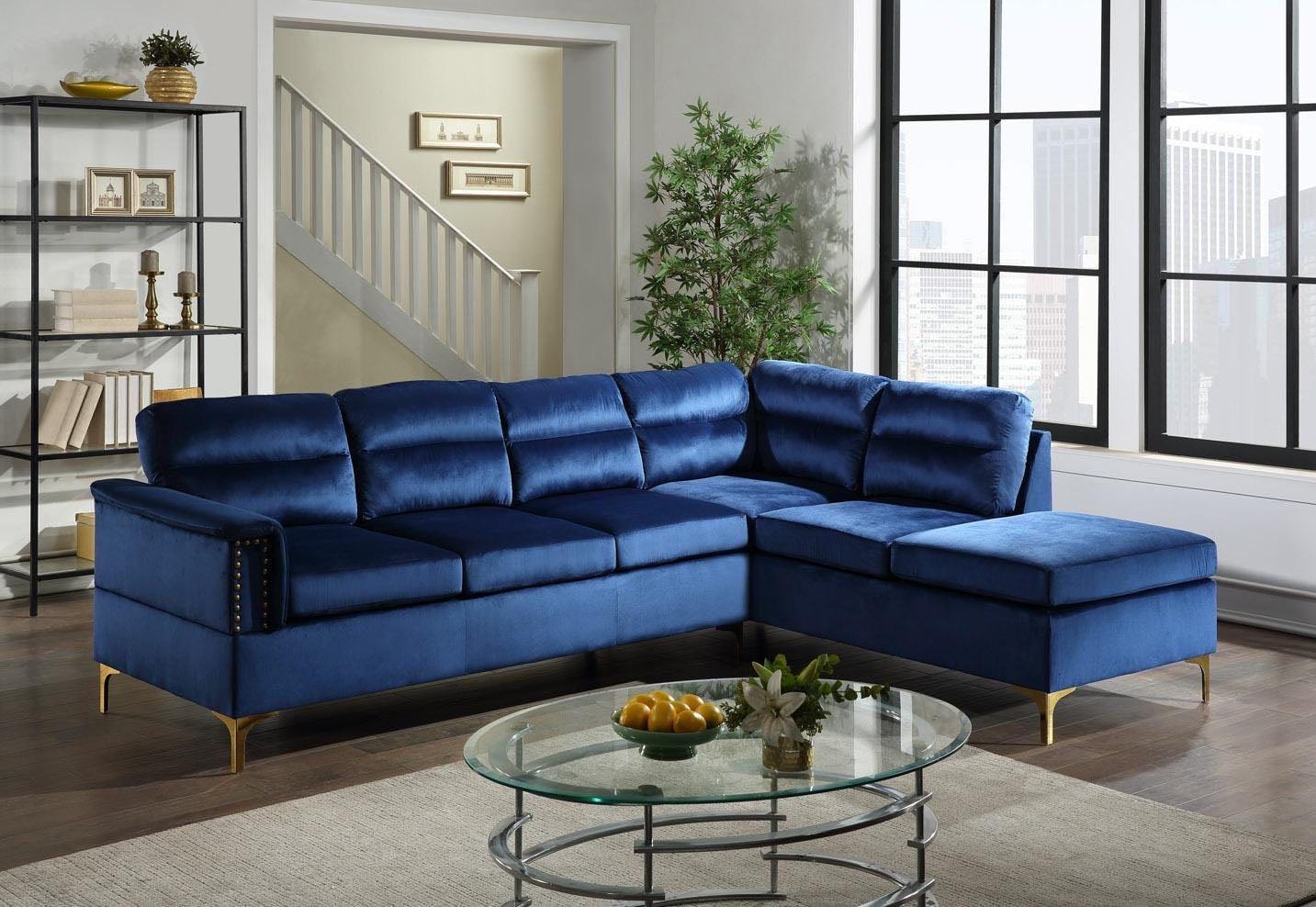 Vogue Gray Velvet Gold Legs Sectional - Image 3