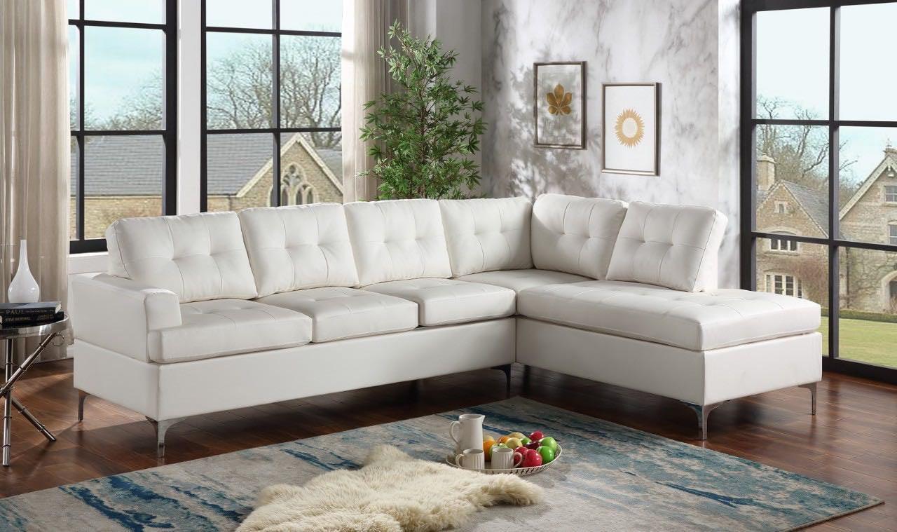 Vintage White Faux Leather Tufted Sectional - Image 1