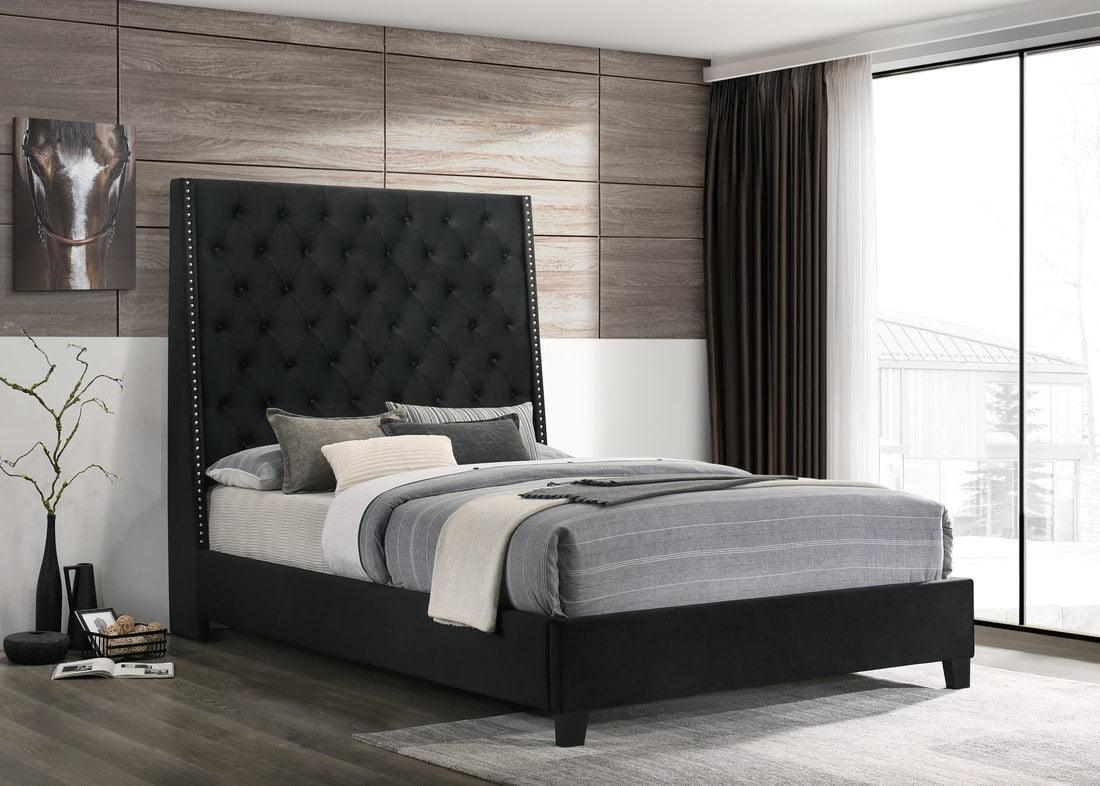 Austin Black Fabric Upholstered Tufted Queen Bed