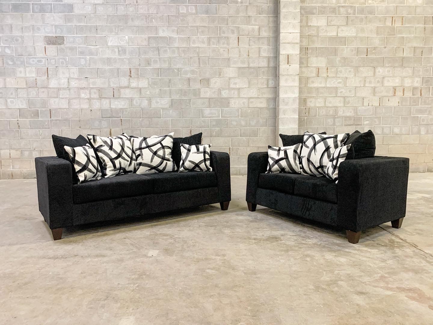 Monroe Black Chenille Fabric 2-Piece Living Room Set - Image 1