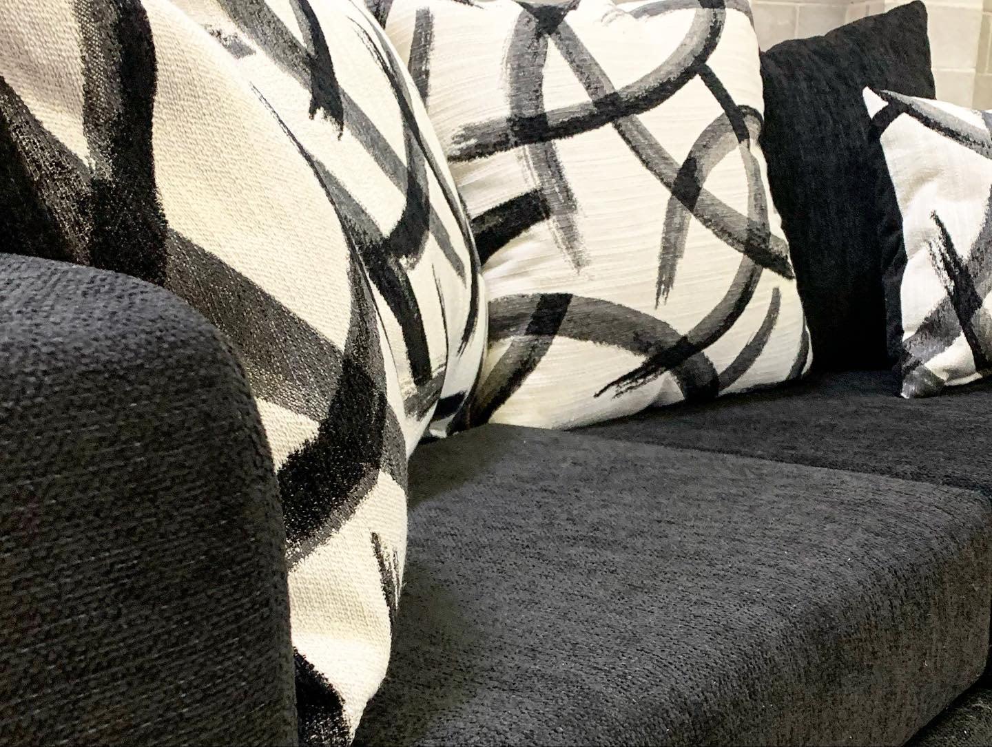 Monroe Black Chenille Fabric 2-Piece Living Room Set - Image 2