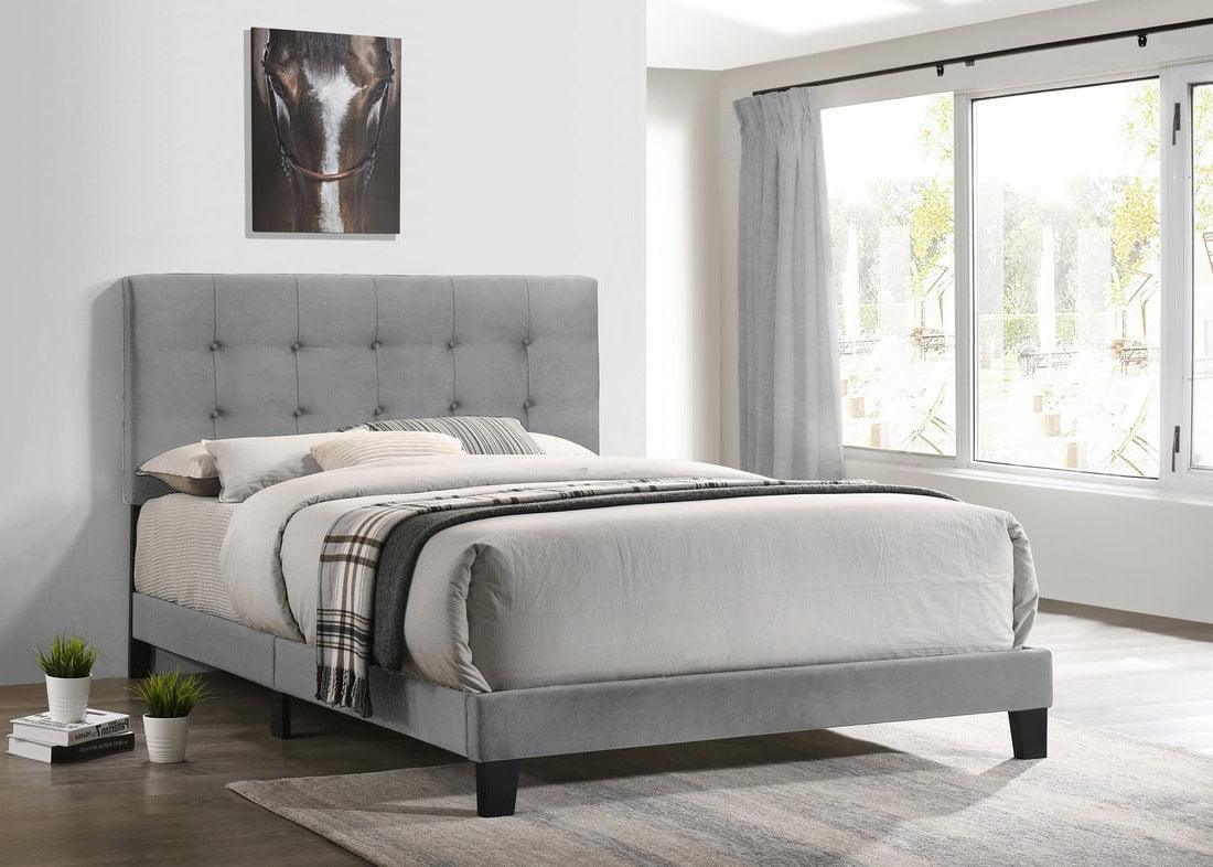 Doova Gray Velvet Upholstered Tufted Platform Full Bed - Image 1