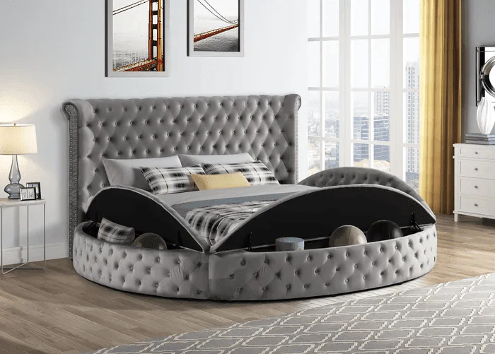 Penthouse Gray Velvet Upholstered Tufted Storage Queen Bed - Image 1