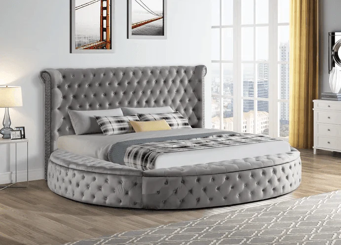 Penthouse Gray Velvet Upholstered Tufted Storage Queen Bed - Image 2