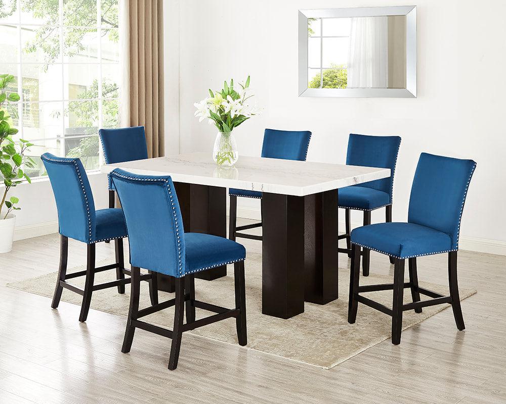 Finley Blue Parsons Velvet Genuine Marble Counter Height Set - Image 1