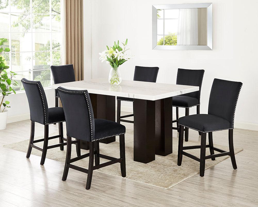 Finley Black Velvet Genuine Marble Counter Height Set - Image 1