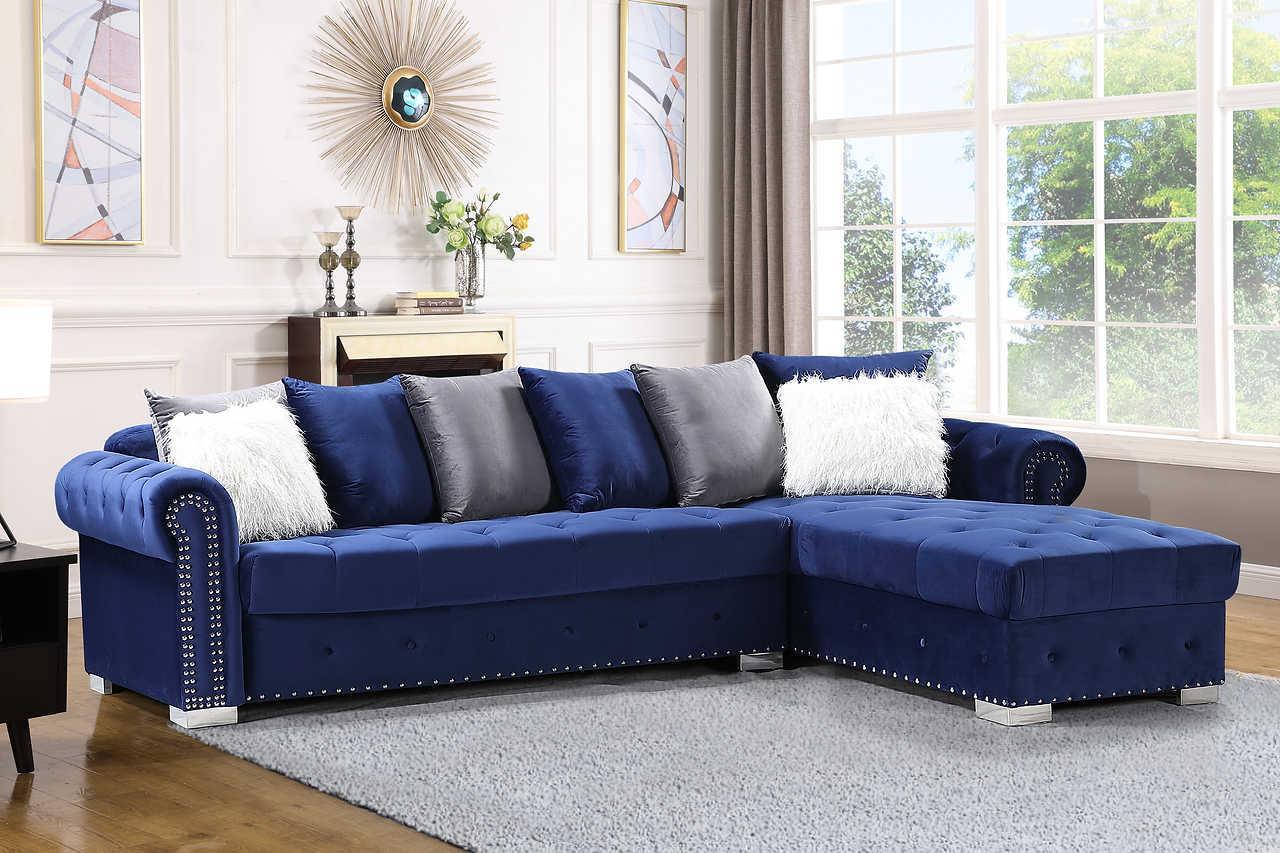 Milan Blue Velvet Tufted Sectional - Image 1