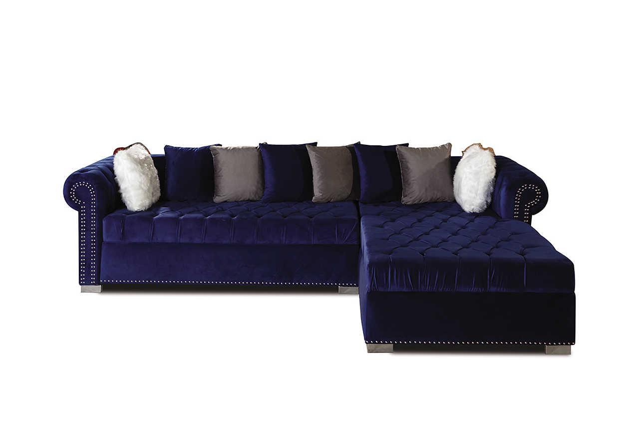 Milan Blue Velvet Tufted Sectional - Image 2
