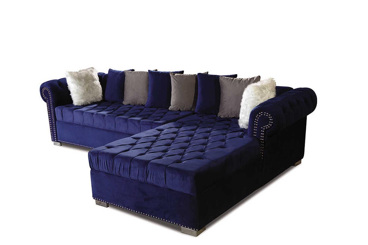 Milan Blue Velvet Tufted Sectional - Image 3