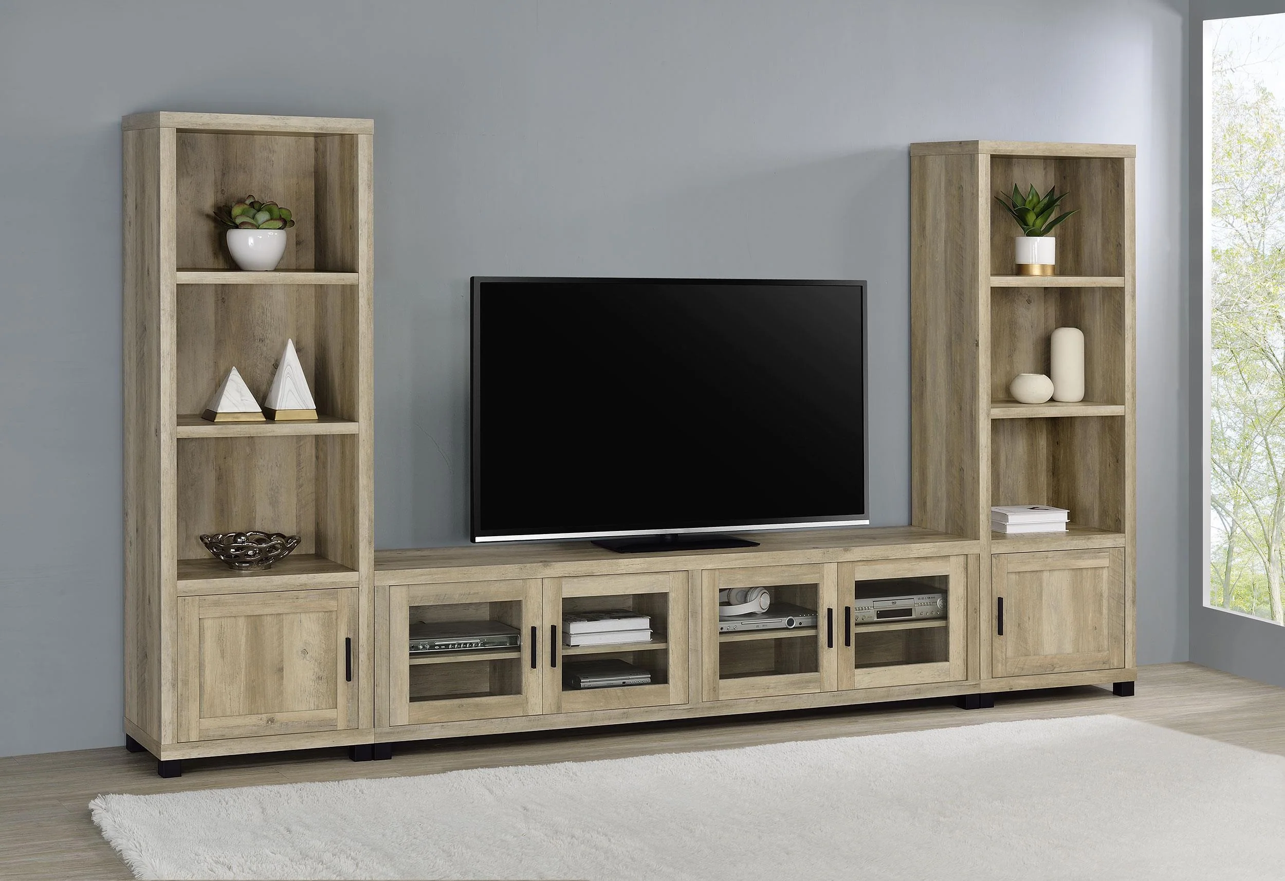 Sachin 3-Piece 79" TV Entertainment Center Antique Pine - Image 2