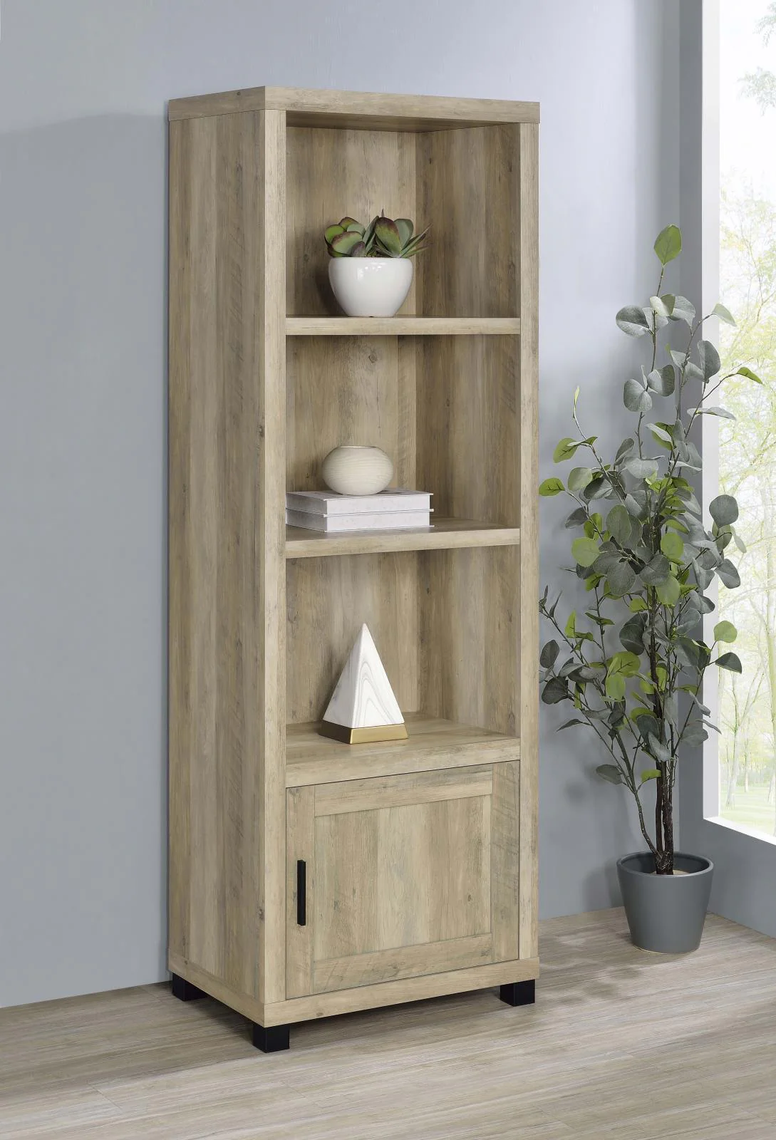 Sachin 3 Shelf Media Tower With Storage Cabinet Antique Pine - Image 2