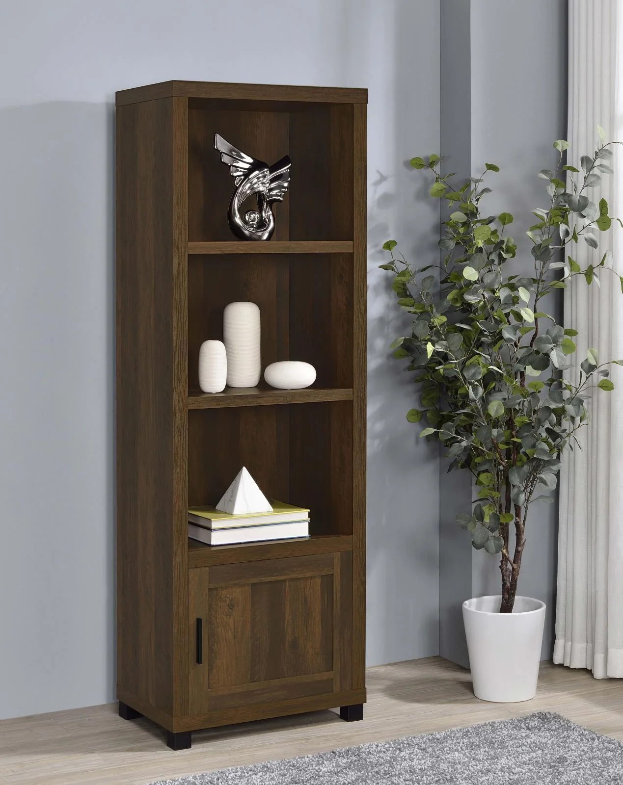 Sachin 3 Shelf Media Tower With Storage Cabinet Dark Pine - Image 2