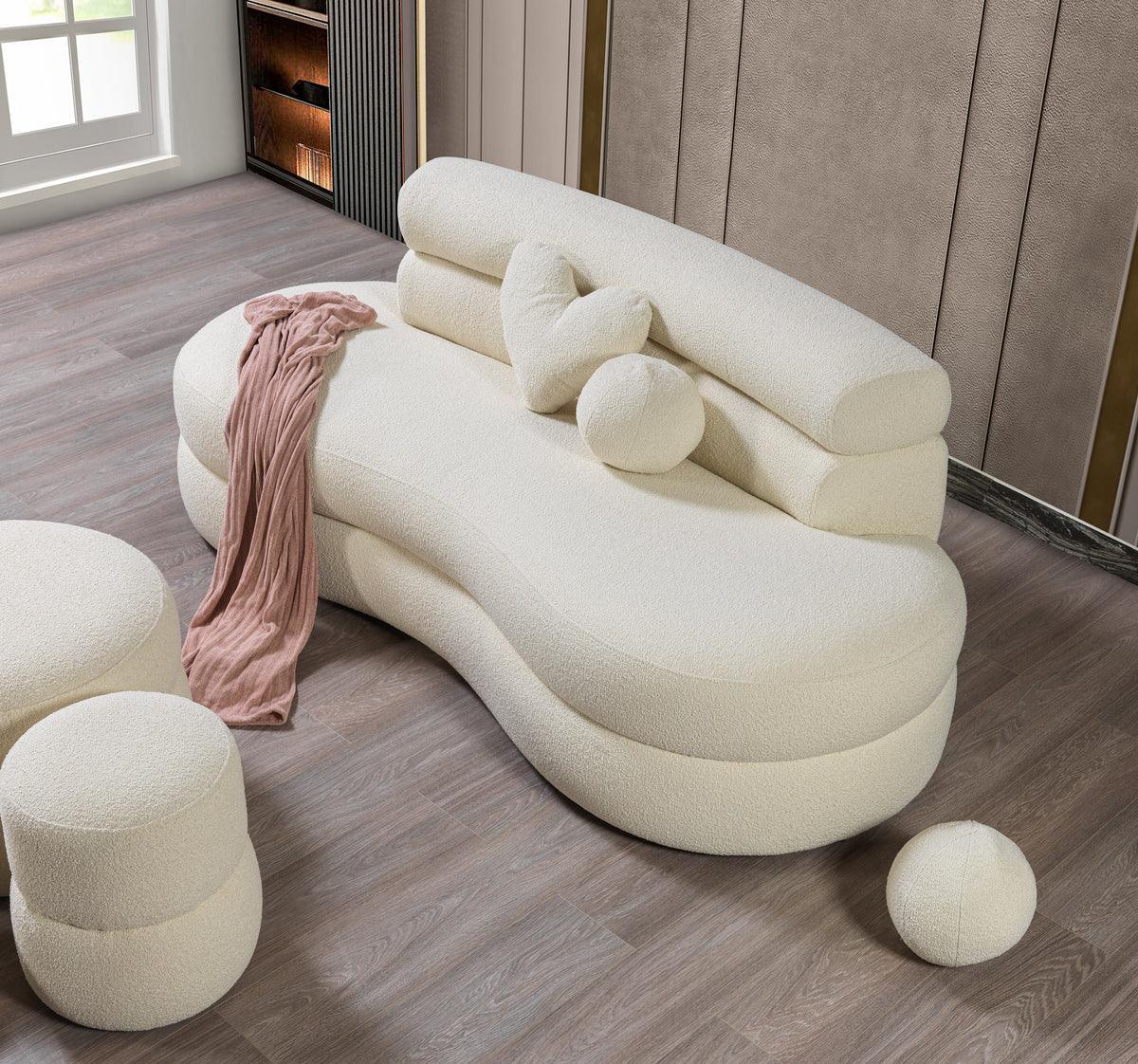 Sandy Ivory Boucle Stool - Image 3