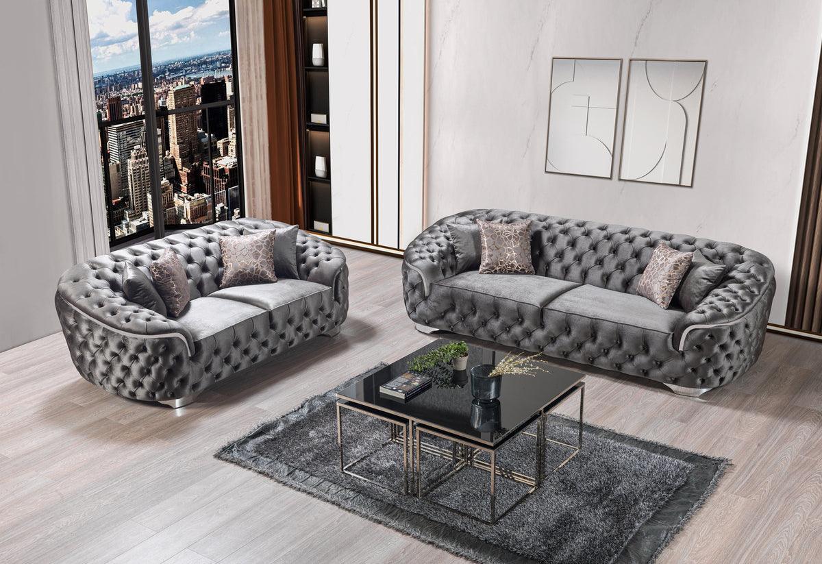 Scarlett Gray Velvet Sofa & Loveseat - Image 3