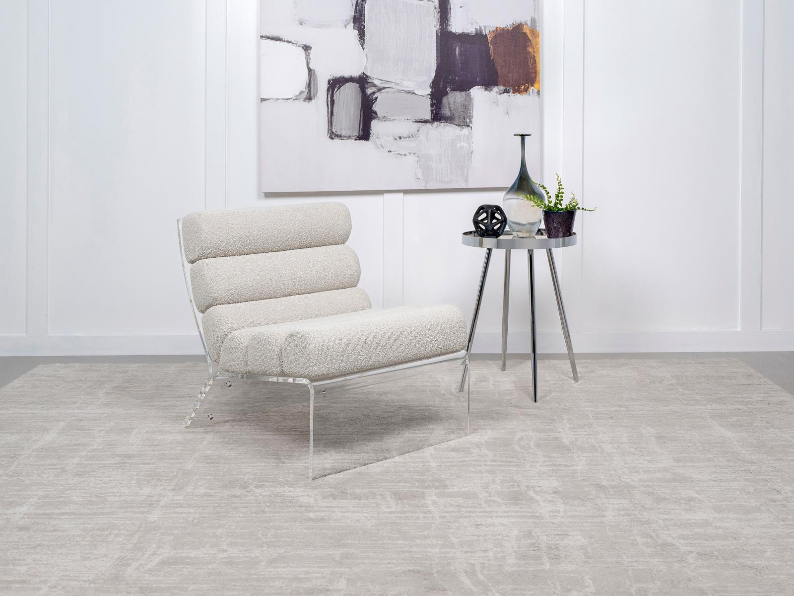 Serreta Boucle Upholstered Armless Accent Chair With Clear Acrylic Frame Ivory - Image 2