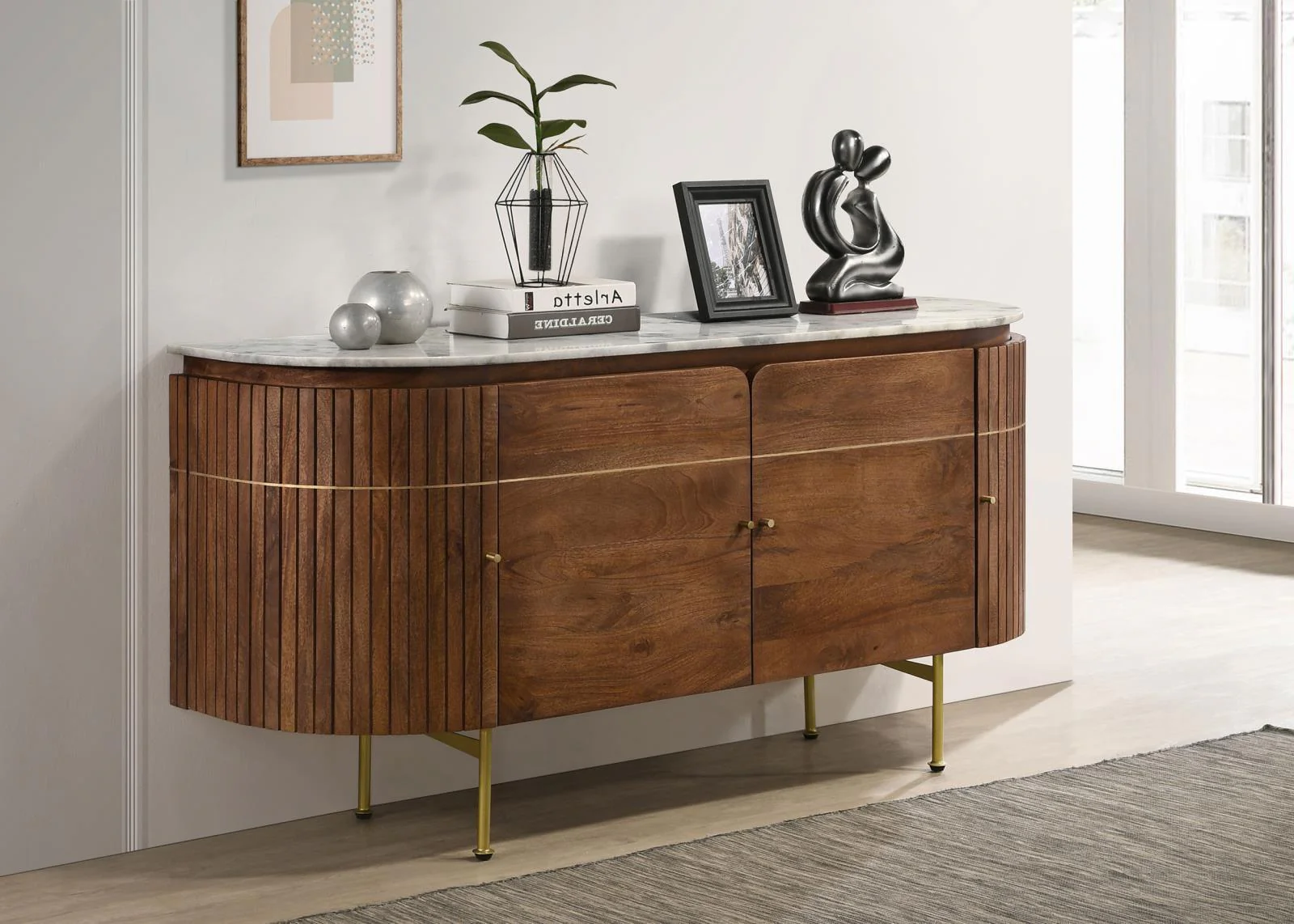 Ortega 4-door Marble Top Sideboard Buffet Cabinet Natural - Image 2