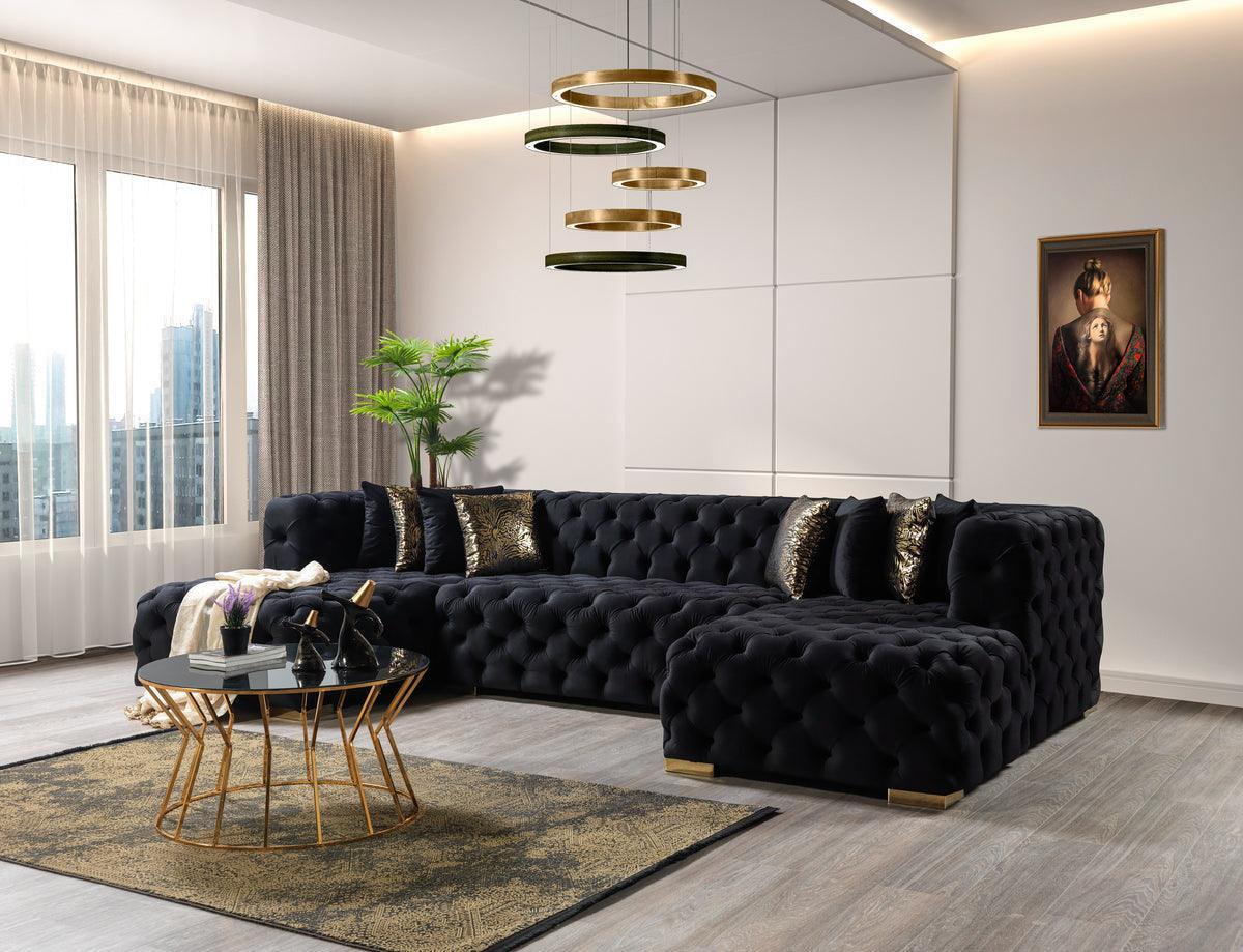 Seva Black Velvet Double Chaise Sectional - Image 1