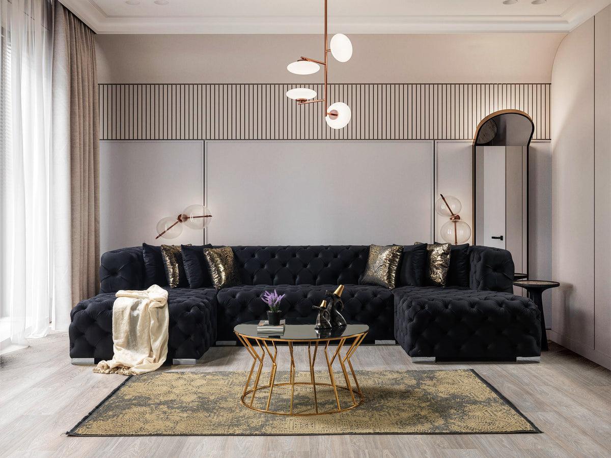 Seva Black Velvet Double Chaise Sectional - Image 2