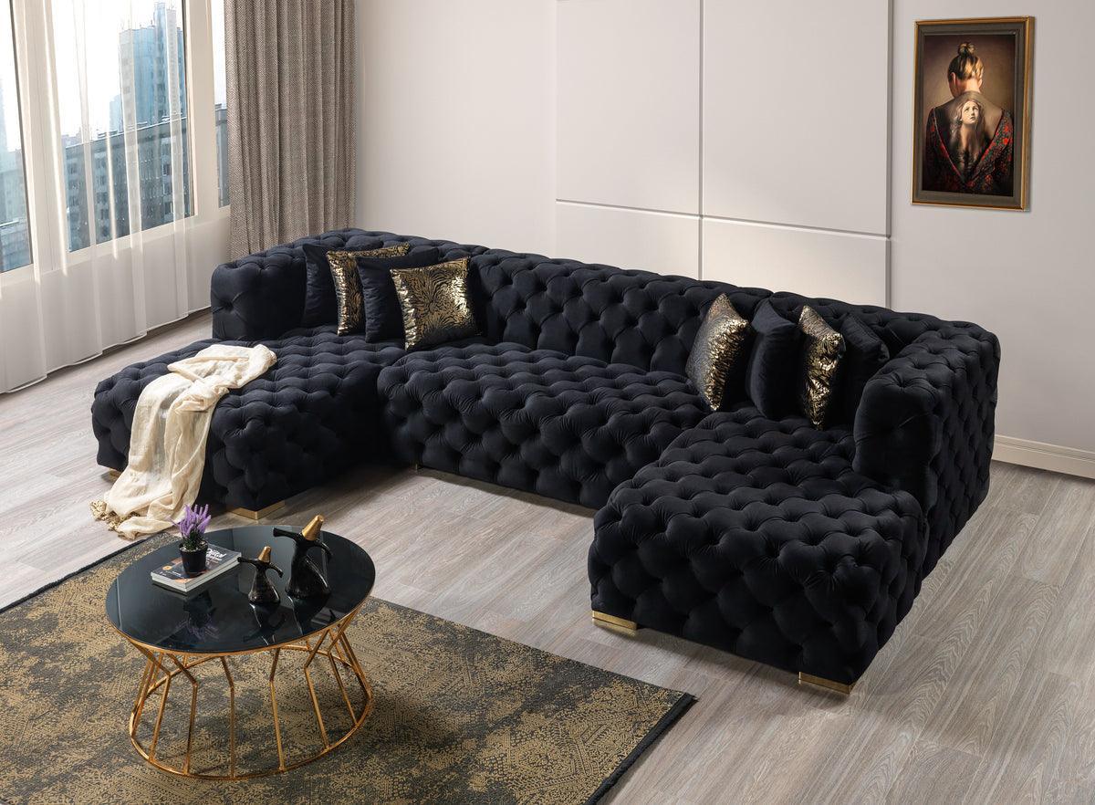 Seva Black Velvet Double Chaise Sectional - Image 3