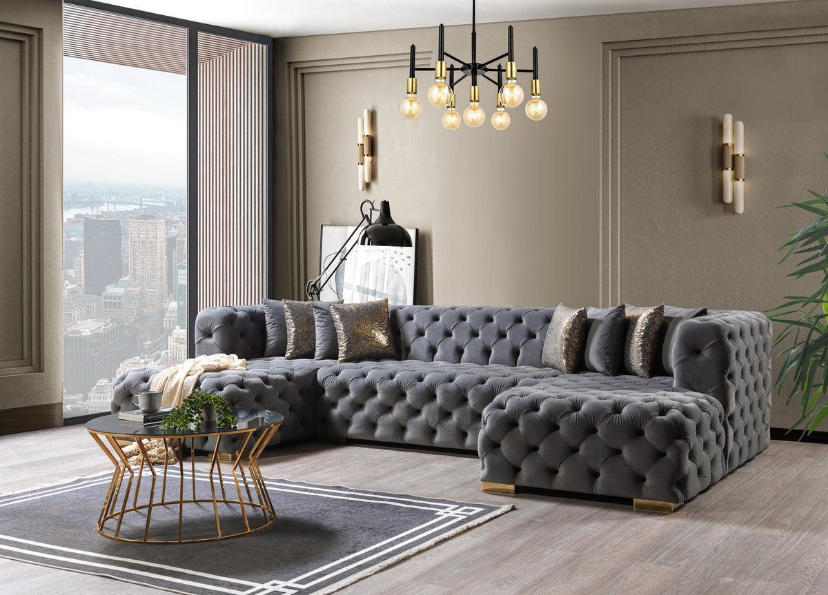Seva Gray Velvet Double Chaise Sectional - Image 1