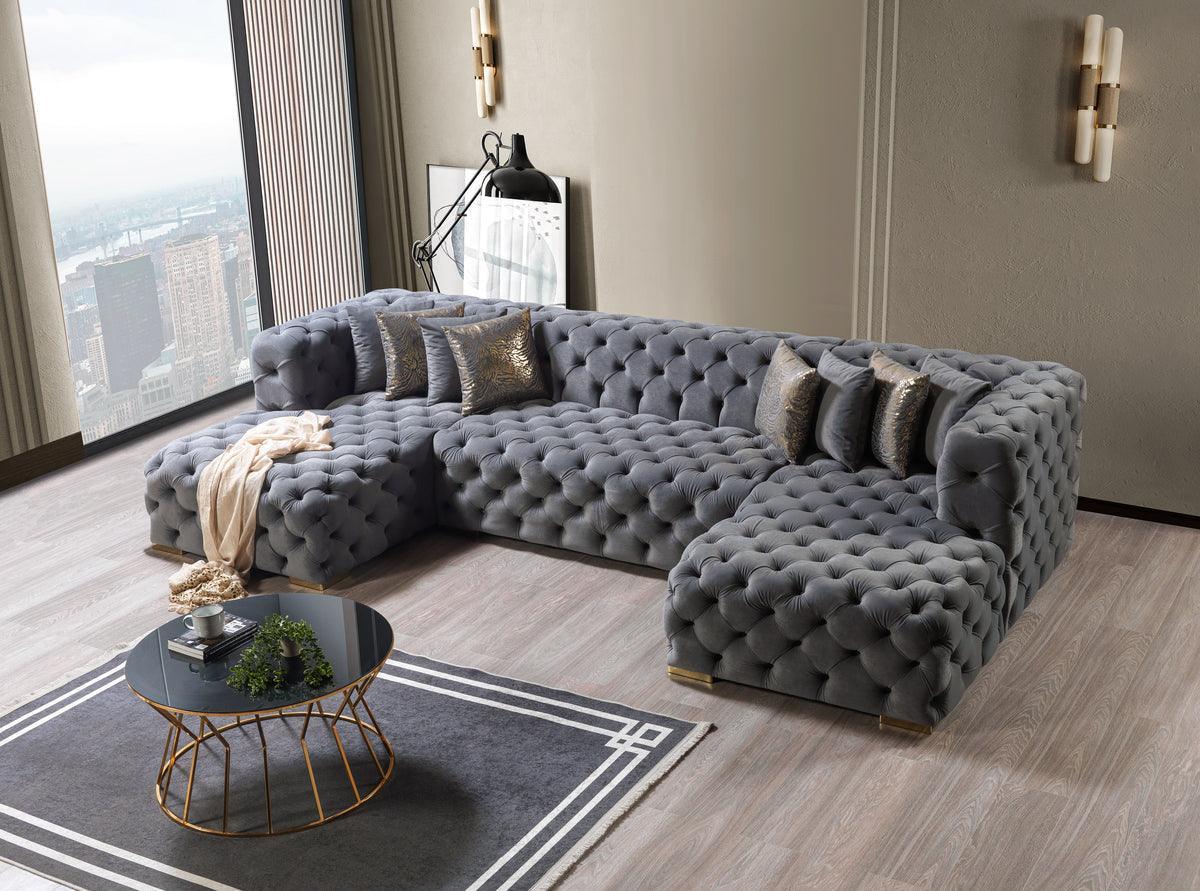 Seva Gray Velvet Double Chaise Sectional - Image 3