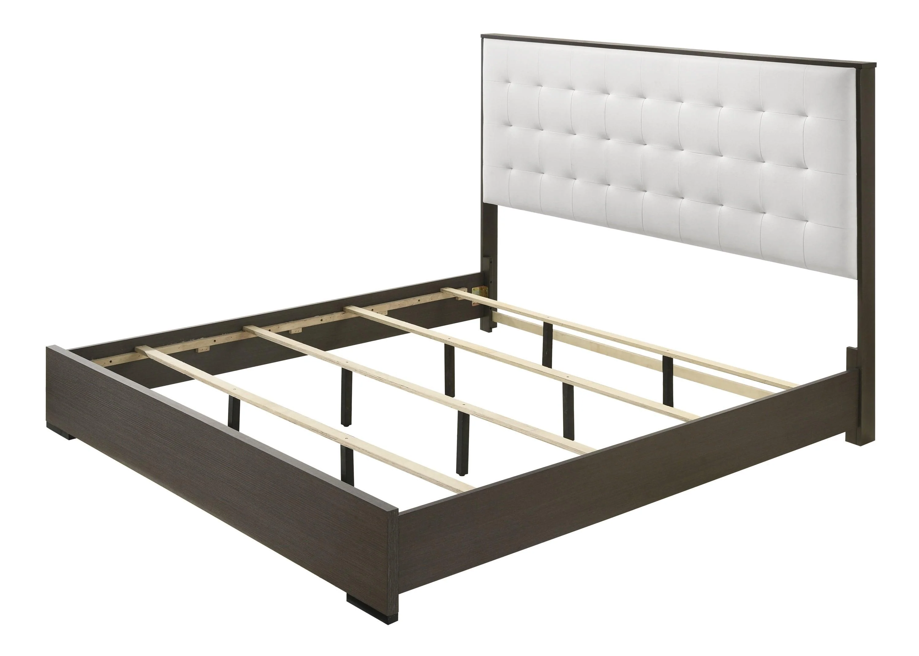 Sharpe Gray White Fabric Upholstered Tufted Panel King Bed - Image 3