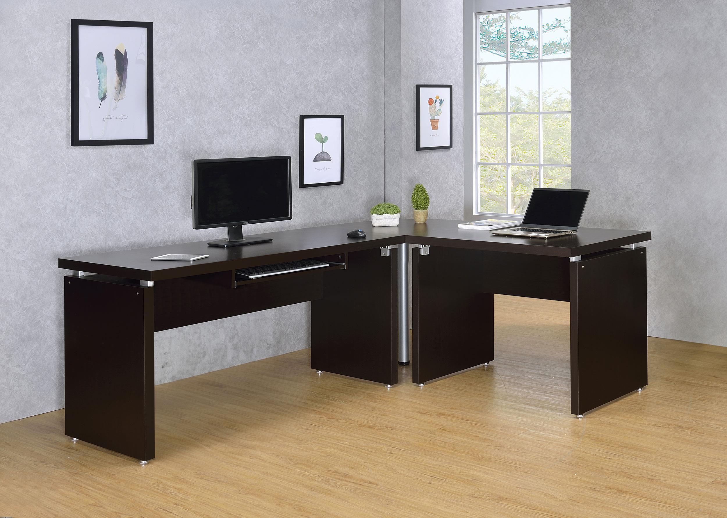 Skylar Wood L shape Computer Desk Cappuccino - Image 2