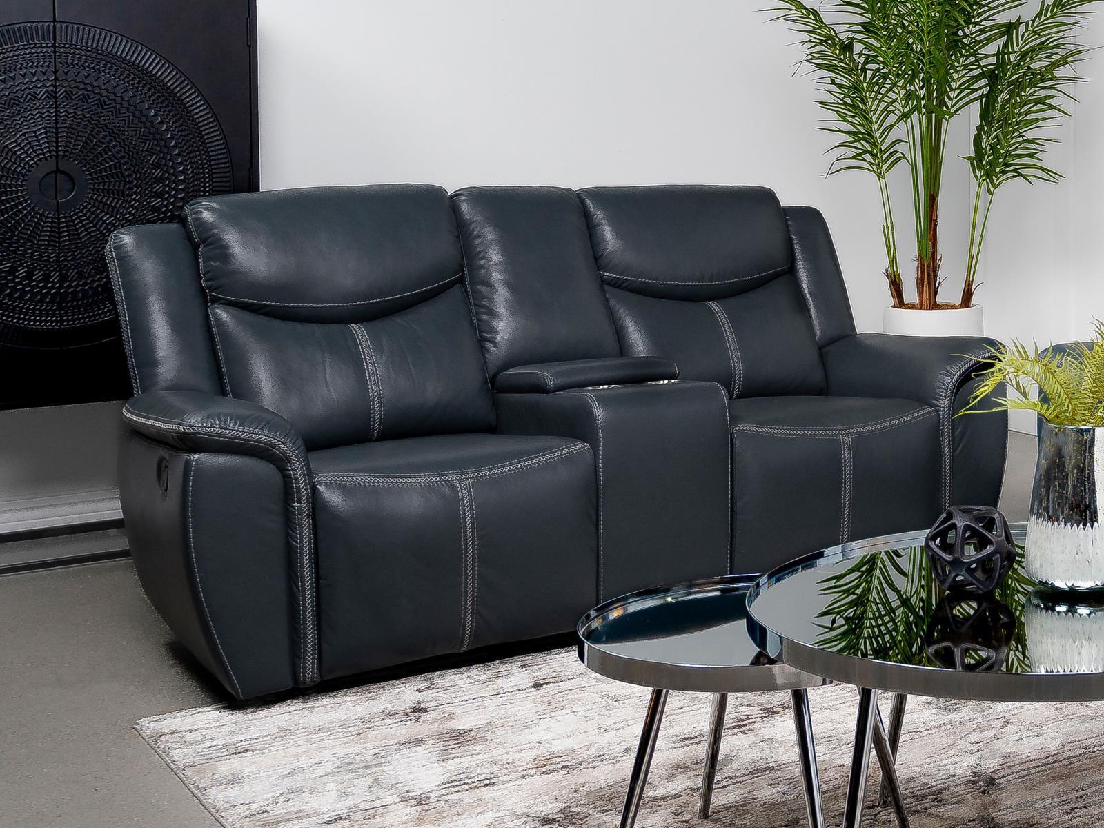 Sloane Upholstered Motion Reclining Loveseat With Console Blue - Image 1