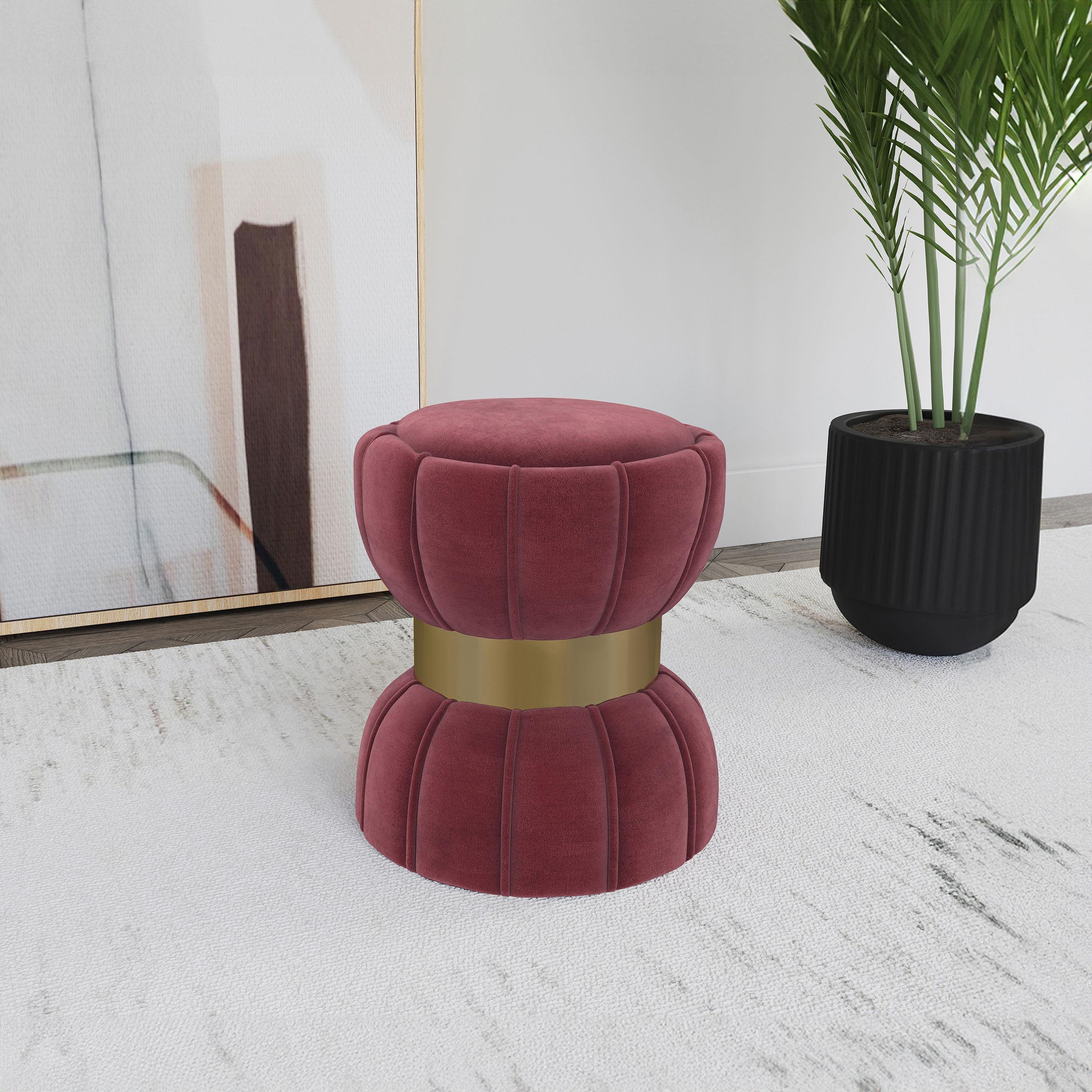 Sora Round Upholstered Ottoman Berry - Image 2