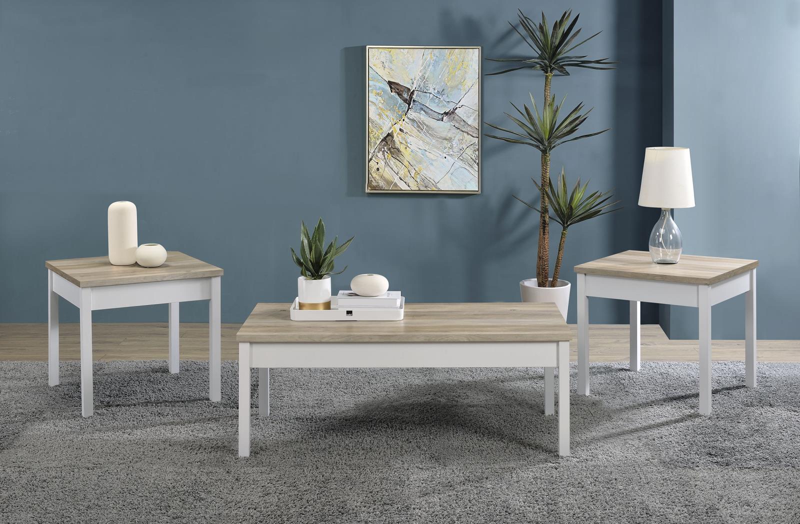 Stacie 3-Piece Composite Wood Coffee Table Set Antique Pine White - Image 2