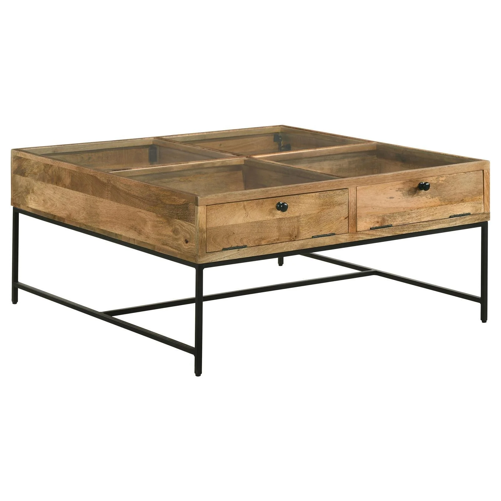 Stephie 4 Drawer Square Clear Glass Top Coffee Table Honey Brown - Image 1