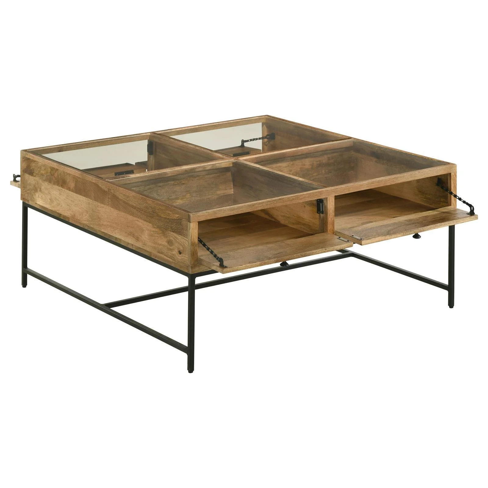 Stephie 4 Drawer Square Clear Glass Top Coffee Table Honey Brown - Image 3